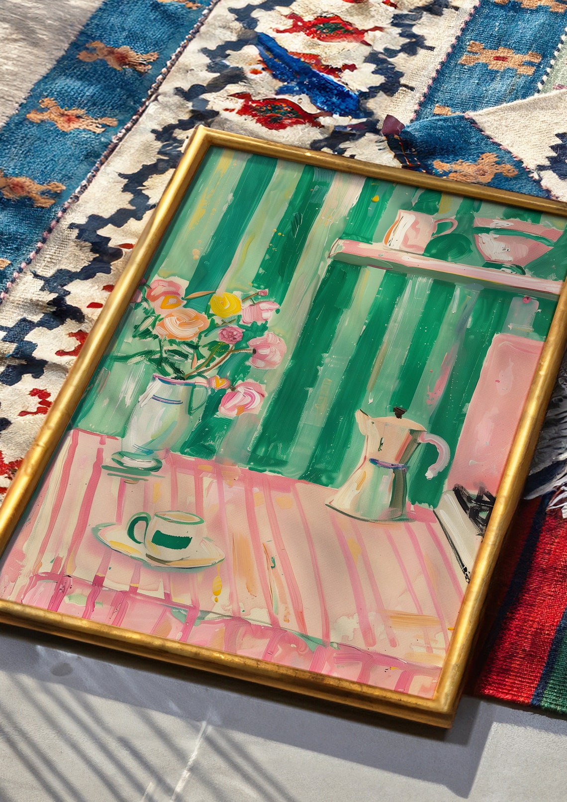 Pink Green Cute Kitchen Coffee Flowers Painted Dopamine Poster - Image 2