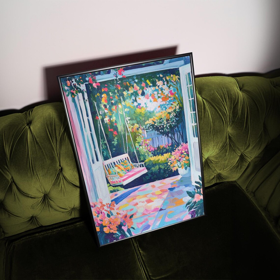 Colorful Porch Swing Garden Floral Impressionist Style Poster - Image 2