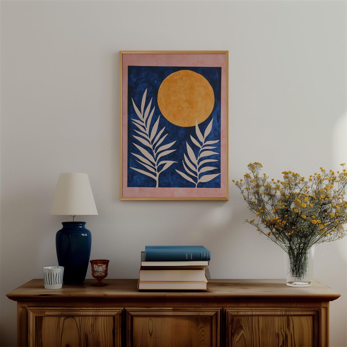 Golden Sun Botanical Leaves Matisse Style Celestial Night Poster - Image 2