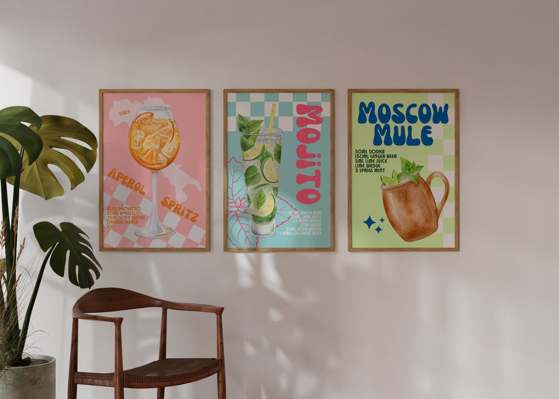 Aperol Spritz Italian Retro Cocktail Recipe Pink Checkerboard Poster - Image 2