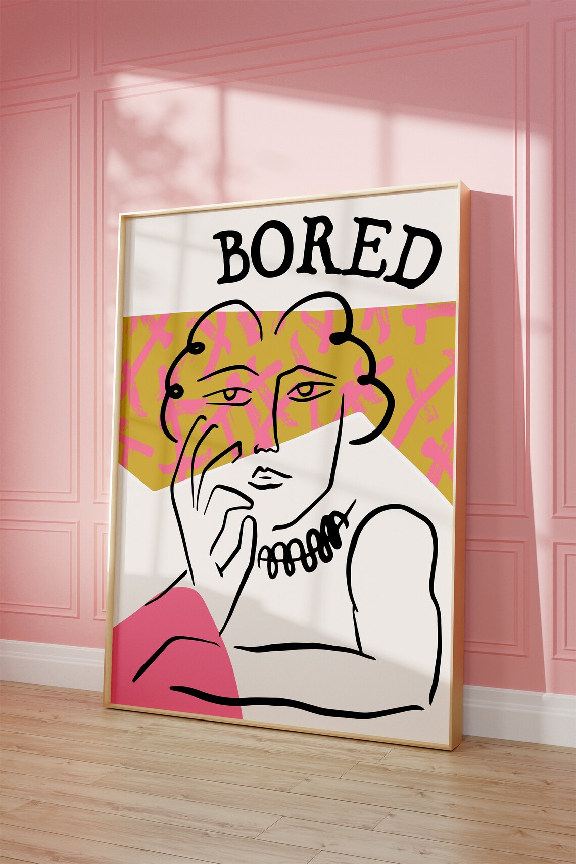 Bored Abstract Woman Mood Pink Modern Minimalist Line Art Print - Image 3