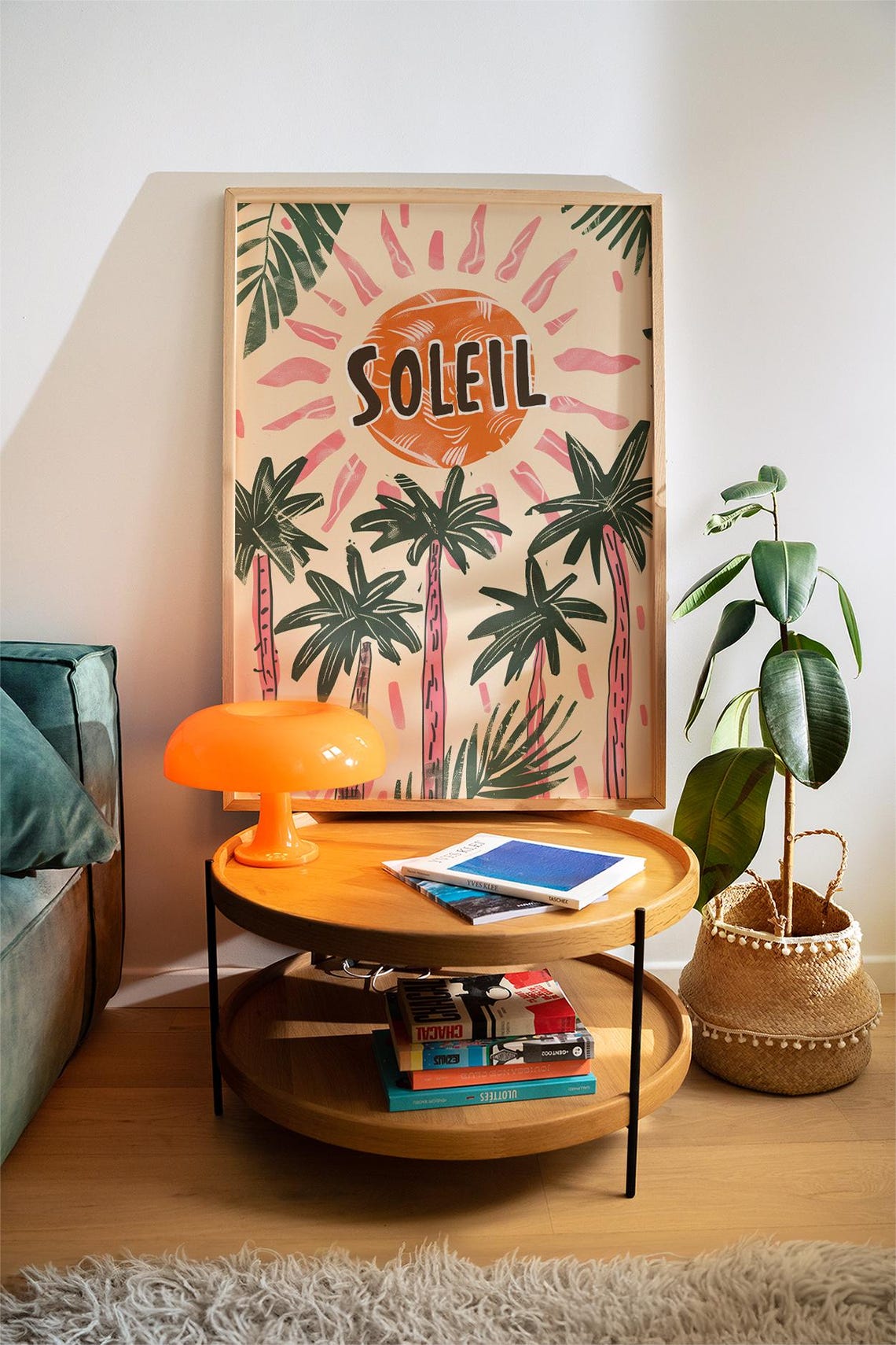 Soleil Colourful Sun Palm Tree Retro Tropical Pink Green Poster - Image 3