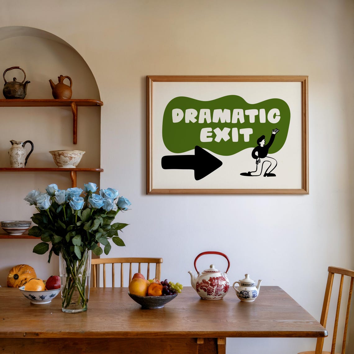 Fun Dramatic Exit Print Retro Typographic Funny Humour Hallway Poster Modern Mid Century Theatrical Art Bold - Image 2