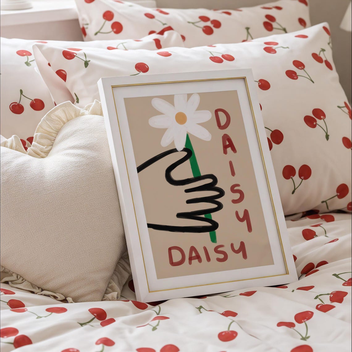 Daisy In Hand Bold White Flower Retro Botanical Sketch Poster - Image 3