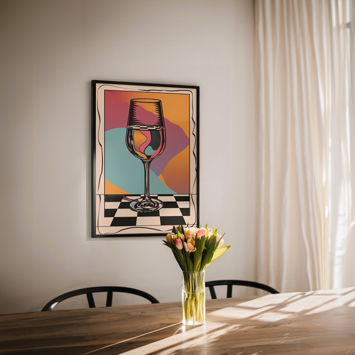 Wine Glass Eclectic Poster, Retro Kitchen Art - Image 4