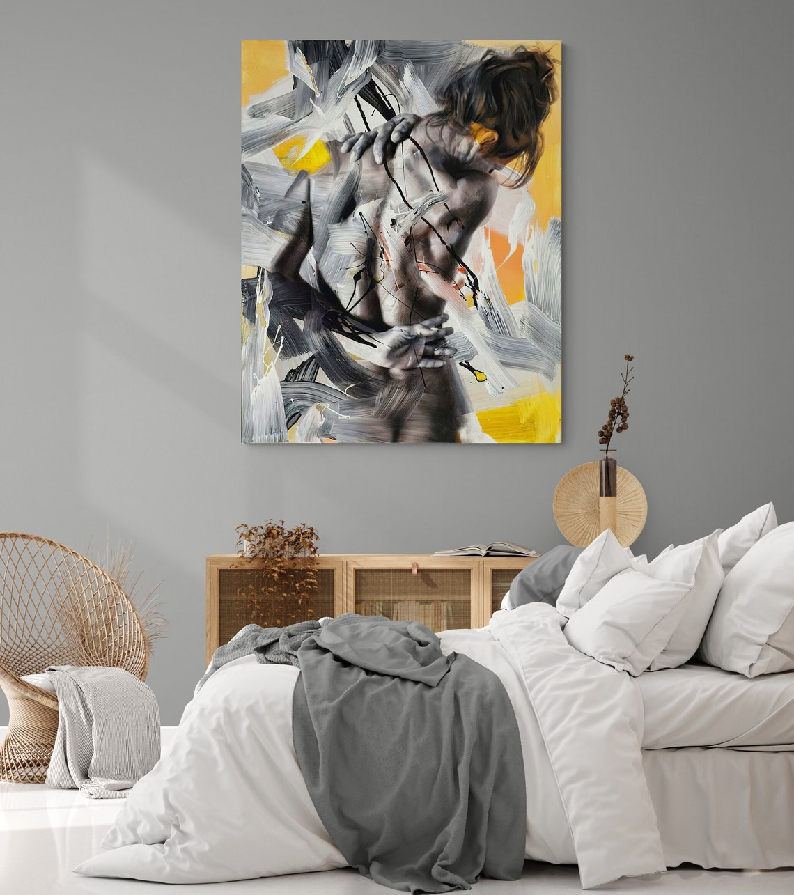 Abstract Woman Sitting Black Yellow Modern Female Figure Wall Art - Image 3