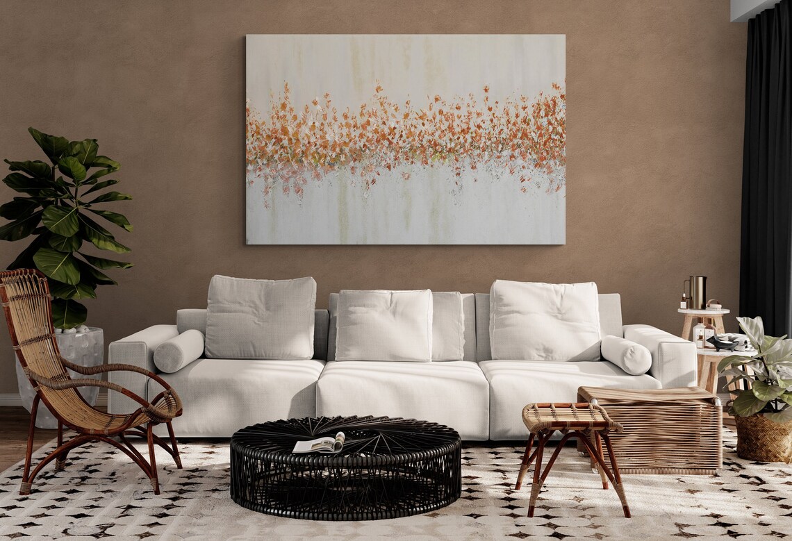 Orange Beige Abstract Wall Art Modern Abstract Print Orange White Beige Painting Ready To Hang - Image 2
