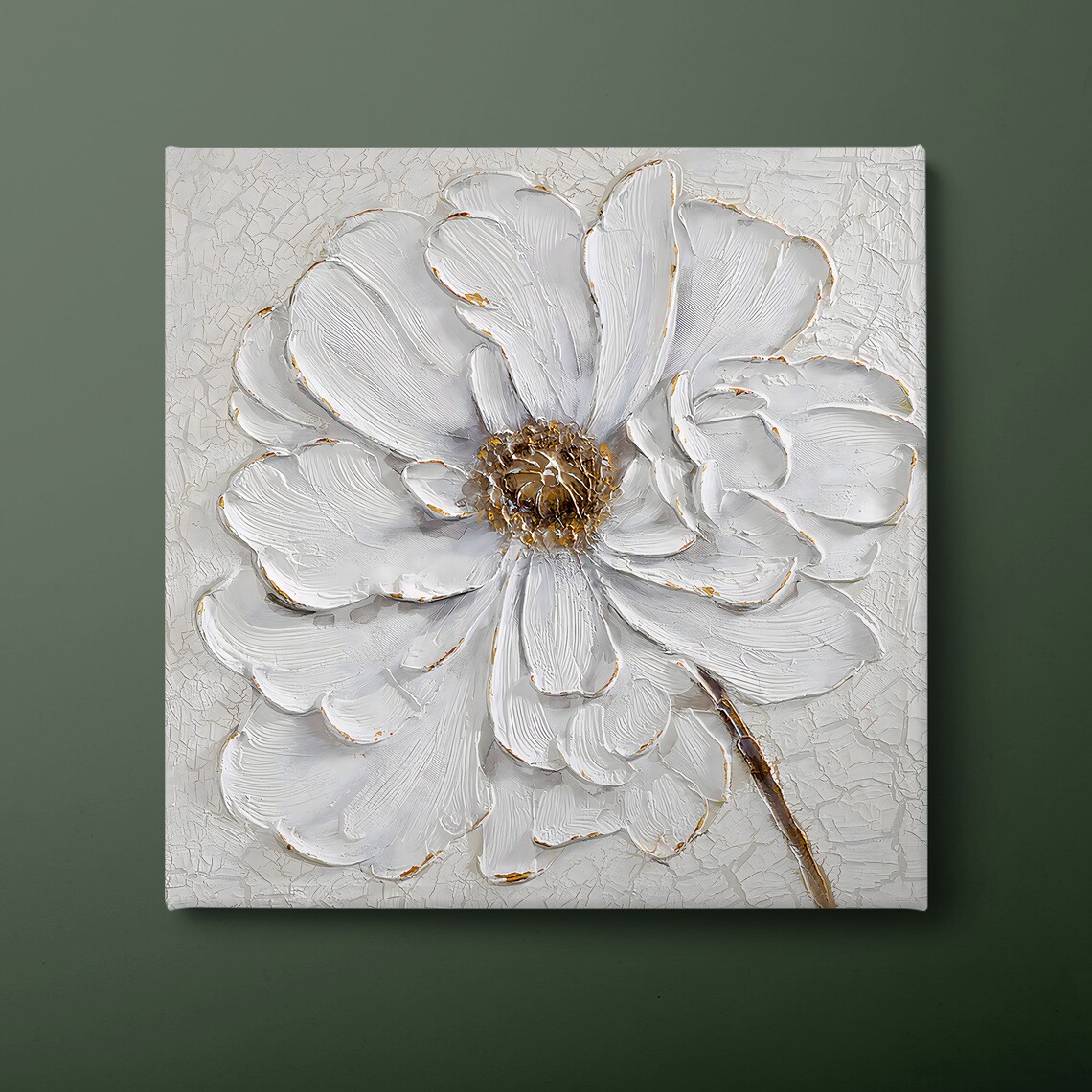 Elegant White Flower Golden Tipped Petals Textured Floral Art Poster