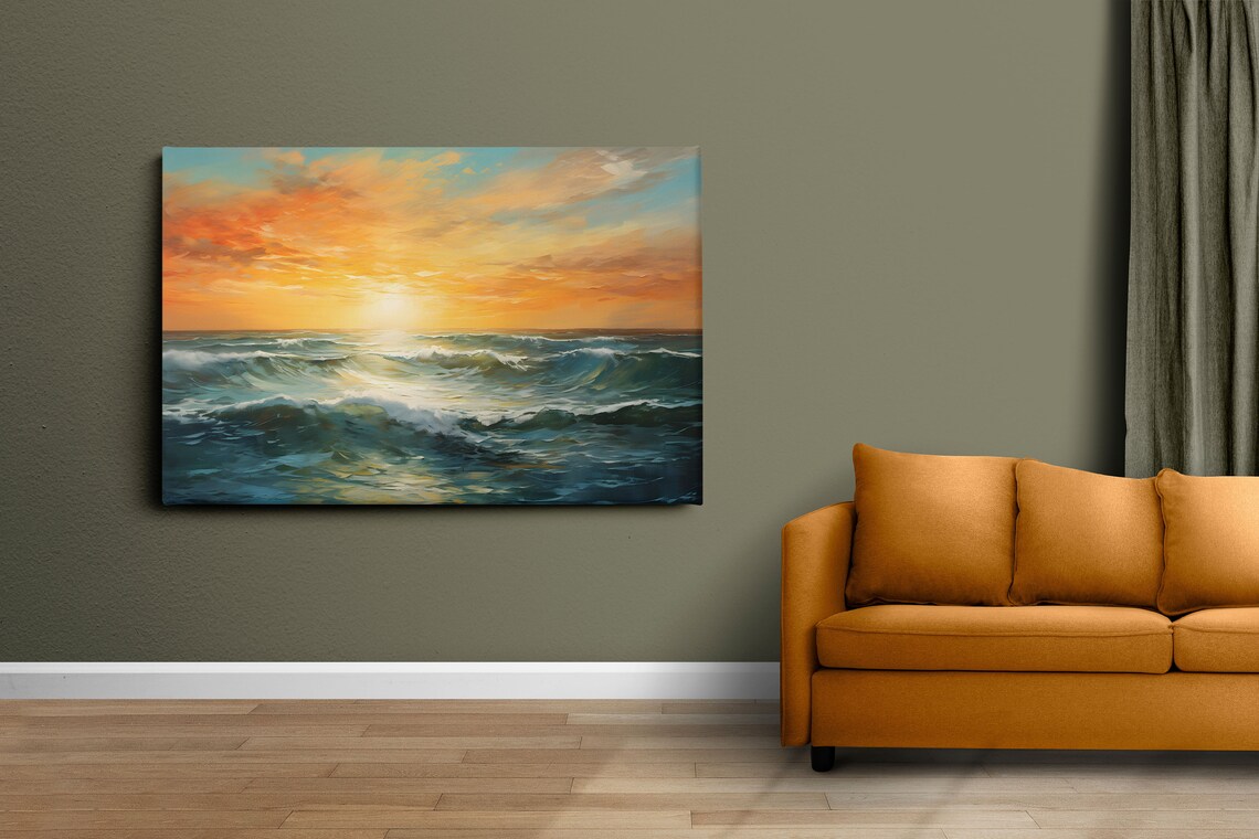 Blue Orange Abstract Sunrise Art Print, Modern Abstract - Image 3