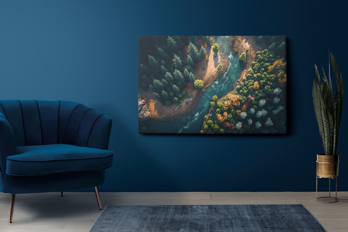 Forest And River Wall Art Pine Trees Print Inspiring Nature Painting Ready To Hang - Image 3