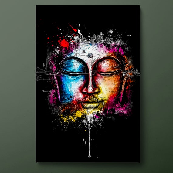 Colorful Buddha Wall Art Red Blue Buddhism Print Siddhartha Gautama Buddha Painting Ready To Hang