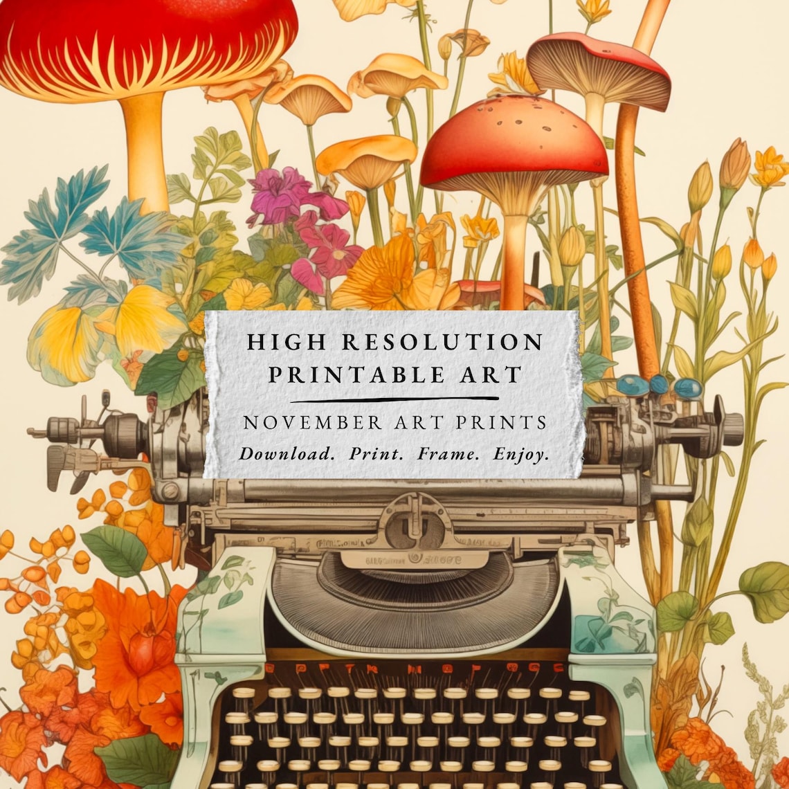 Mushroom Typewriter, Retro Literary Botanical Art Print - Image 4