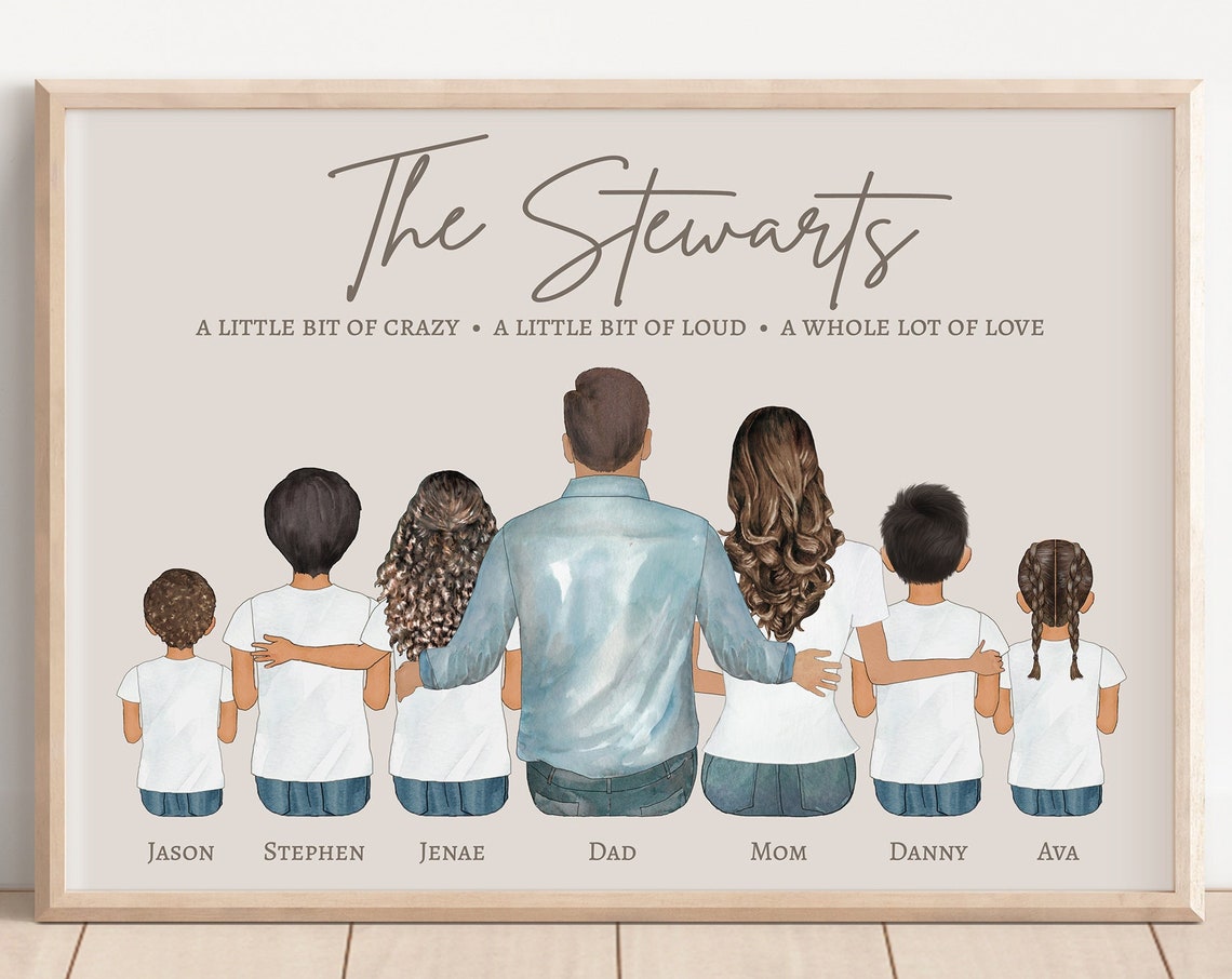 Personalized Family Gift Custom Family Portrait Mom Gift Idea Family Painting Mom Birthday Gift From Daughter Kids Family Picture Frame