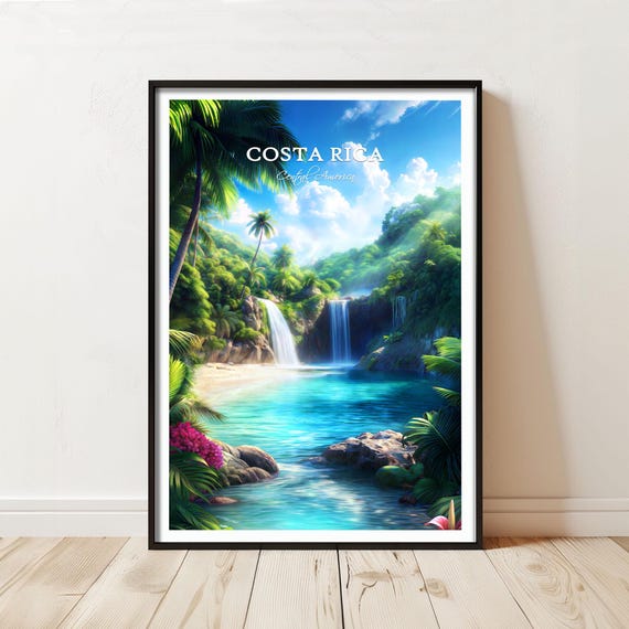 Costa Rica Waterfall Print Tropical Rainforest Escape Silk Poster