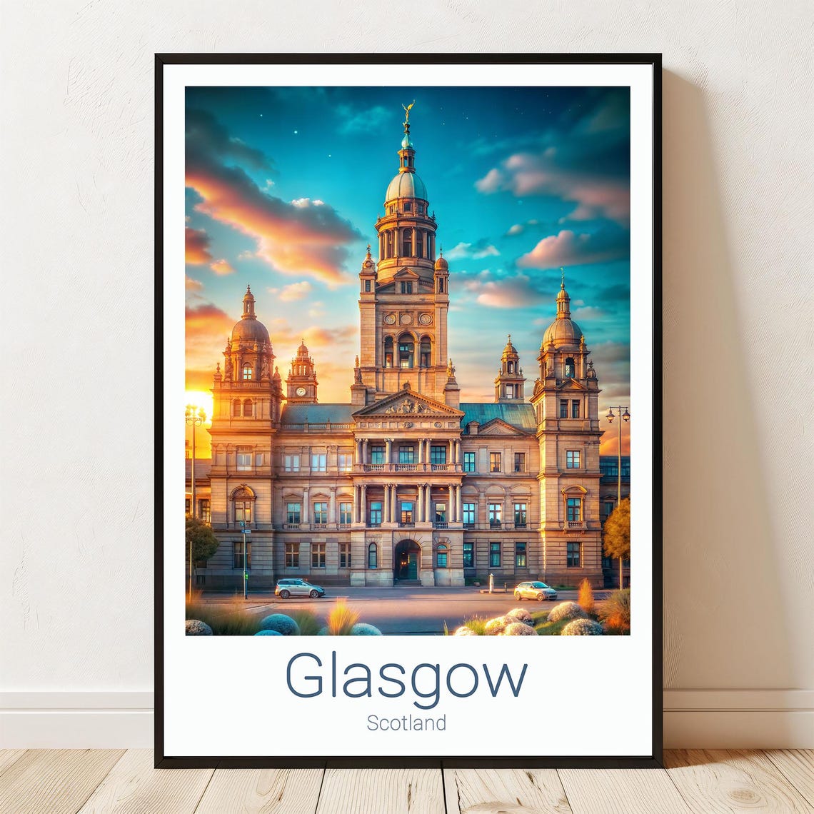 Glasgow Scotland City Chambers Sunset Historic Architecture Poster