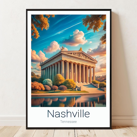 Nashville Tennessee Parthenon Centennial Park Travel Poster Sunset View