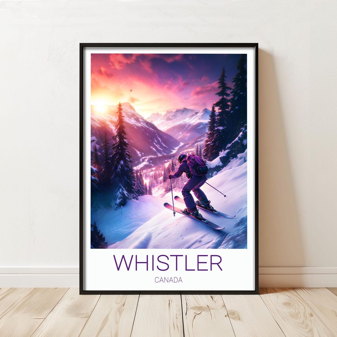Whistler Canada Ski Resort Sunset Alpine Slopes Travel Poster
