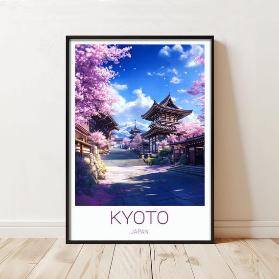 Kyoto Cherry Blossom Temple Print Japanese Zen Landscape Art