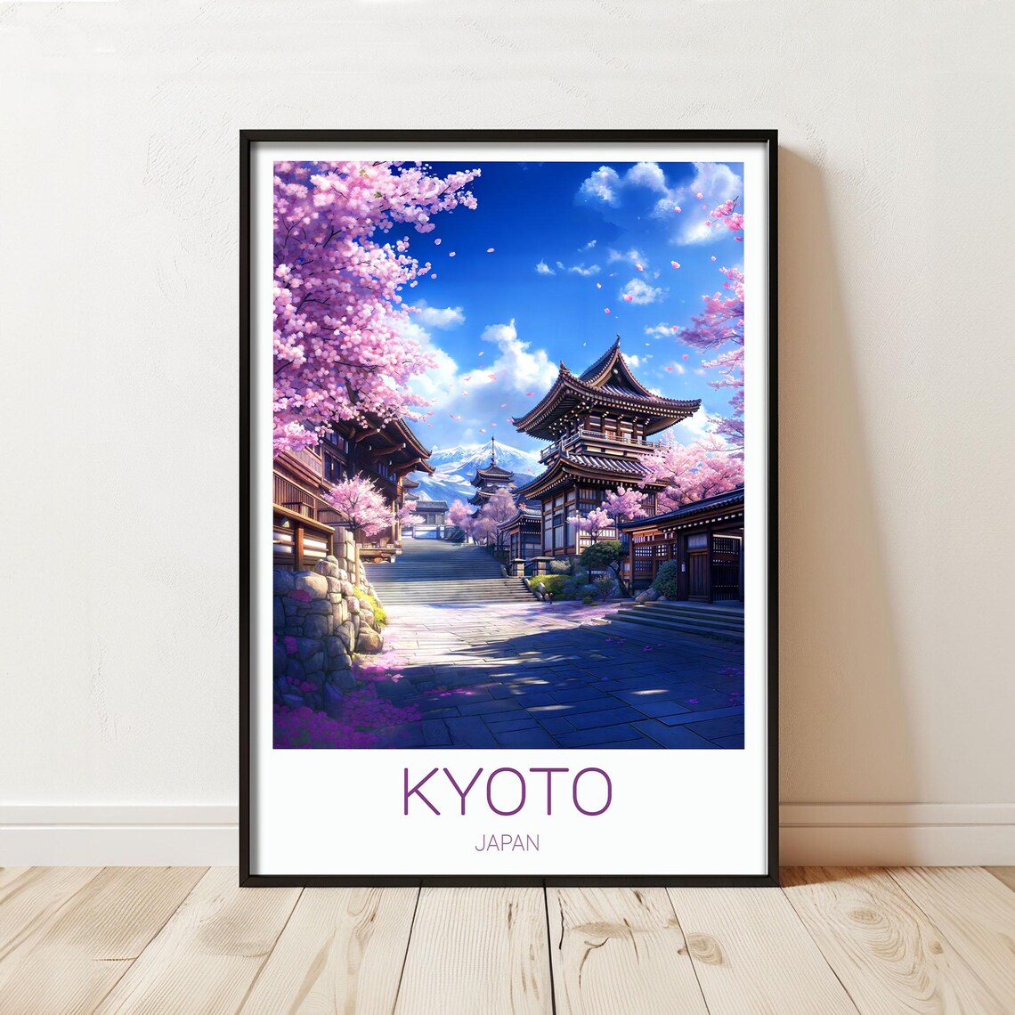 Kyoto Japan Cherry Blossom Temple Street Pagoda Spring Travel Poster