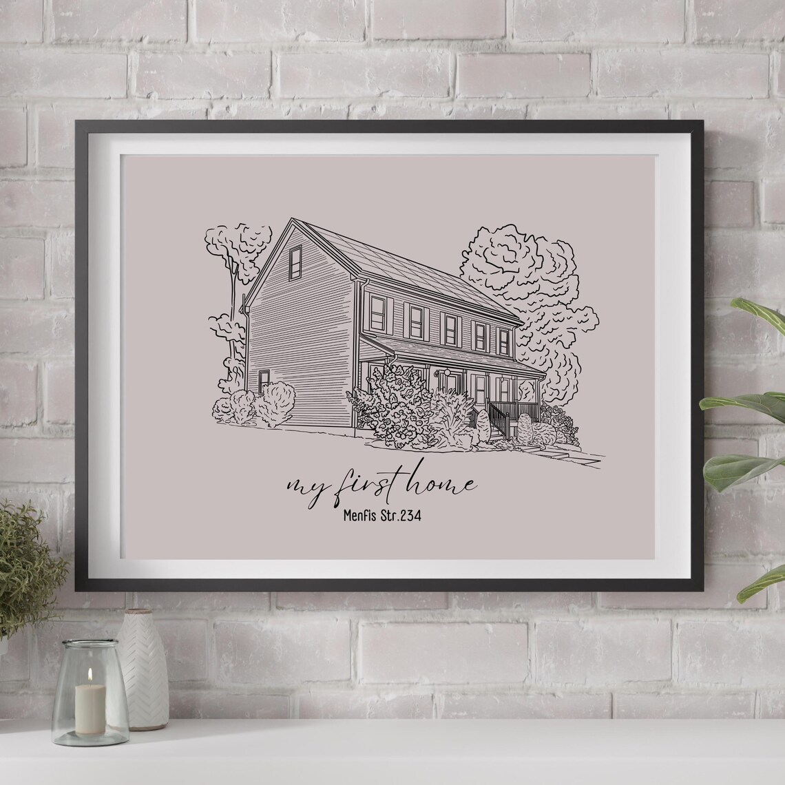 Custom Outline House Portrait, Simple Line Art