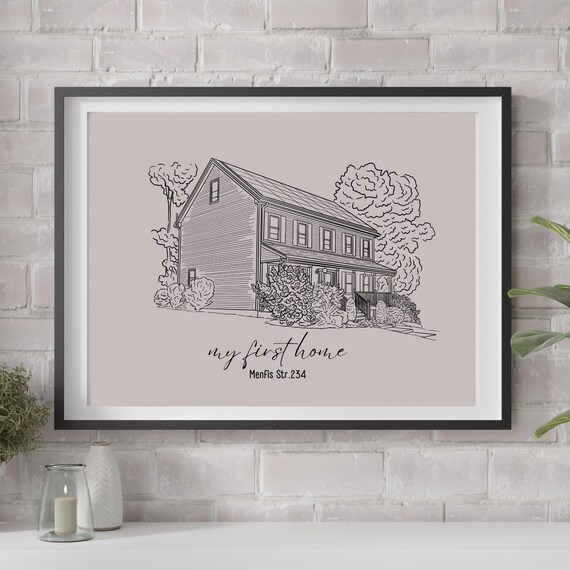 Custom Outline House Portrait, Simple Line Art