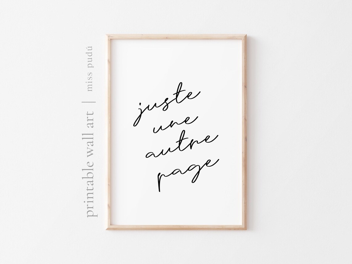 Juste Une Autre Page Quote Poster French Book Lover Script Reading Wall Decor - Image 2