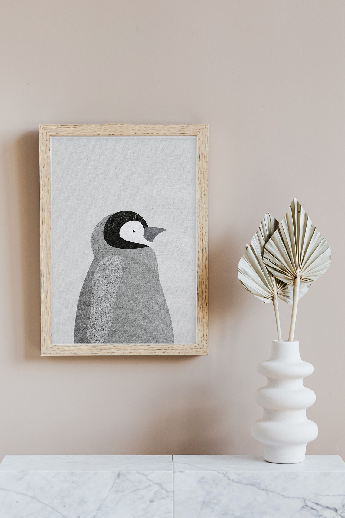 Baby Penguin Illustration Gray Bird Profile Nursery Modern Print - Image 2