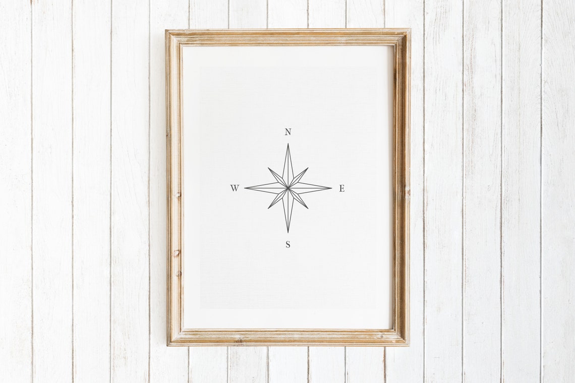 Compass Rose Fine Line Black And White Scandinavian Minimal Print - Image 2