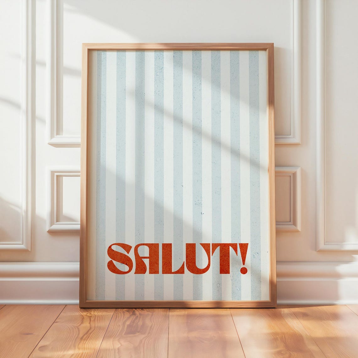 Salut Bold French Greeting Typography Poster in Red and Blue Stripes