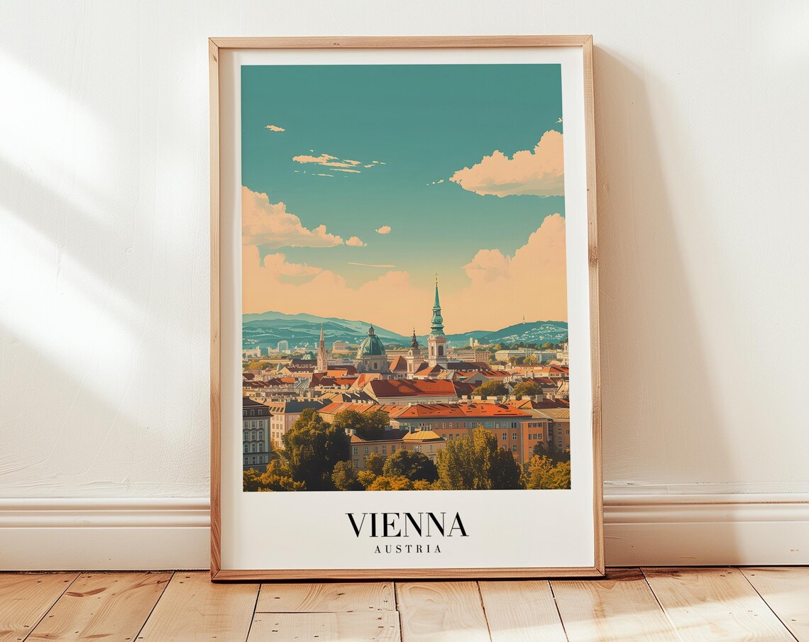 Vienna Austria Old Town Skyline Church Spires Sunset Travel Poster