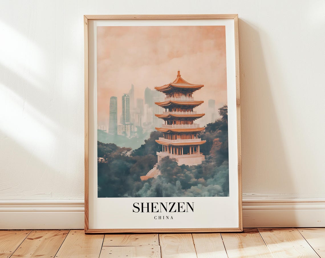 Shenzhen China Pagoda City Skyline Minimalist Travel Decor Poster