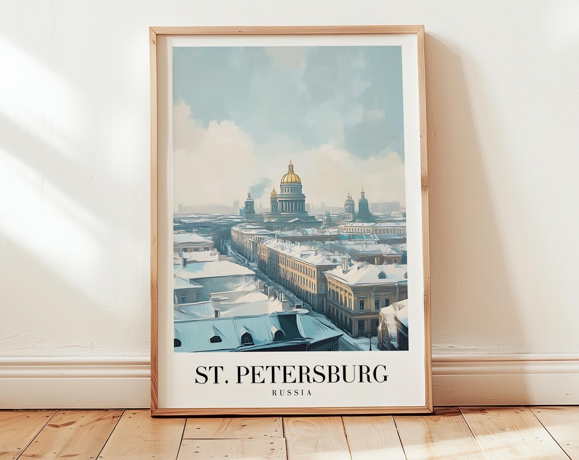 St Petersburg Russia Snowy Rooftops Winter Vintage Travel Poster