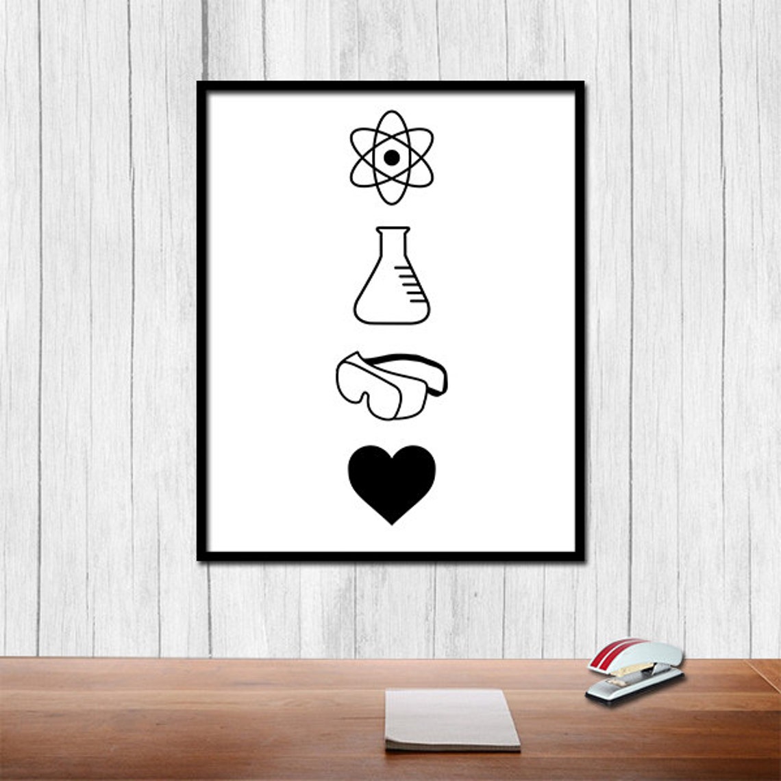 Chemistry Love Atom Beaker Goggles Heart Minimalist Science Poster