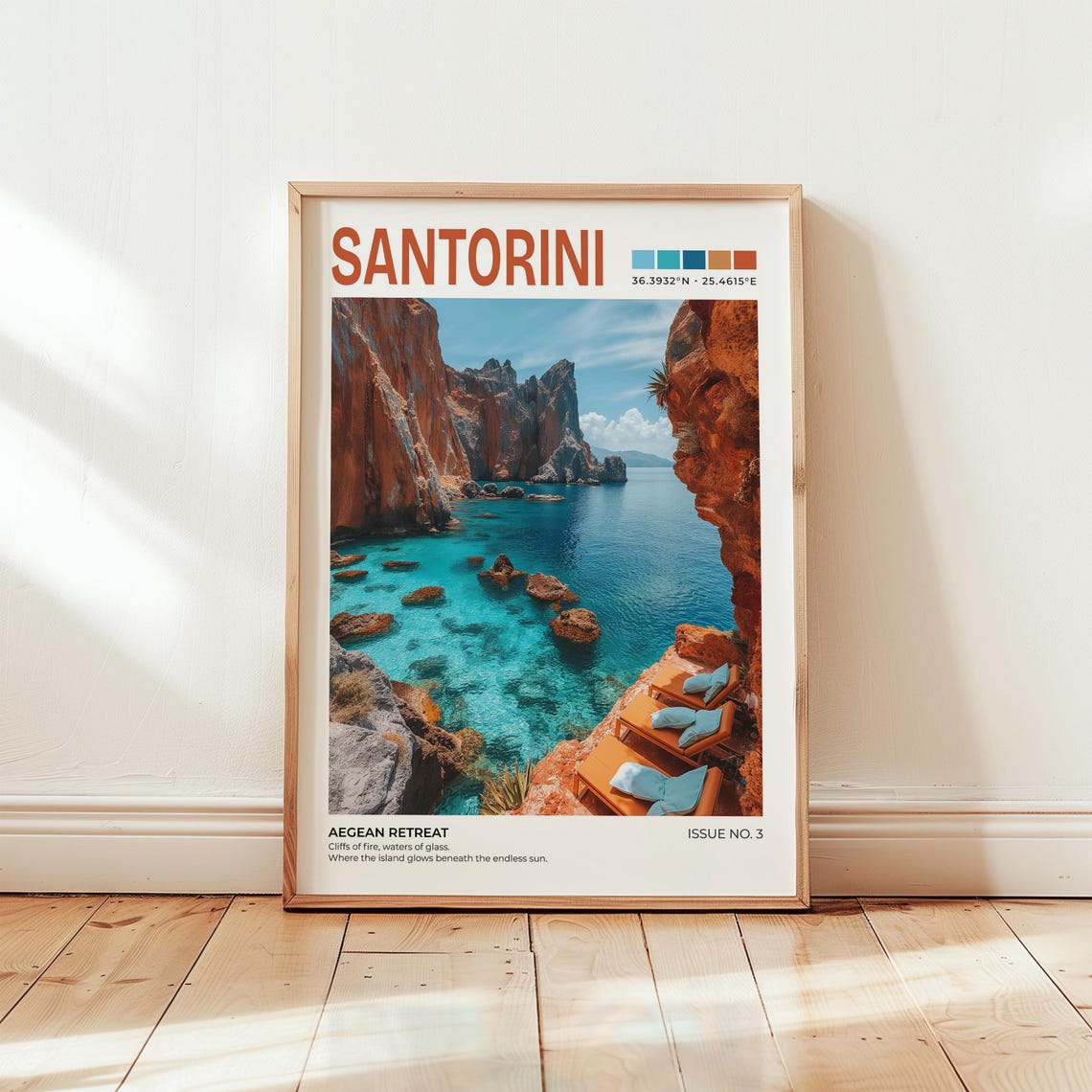 Santorini Cliffside Print Greece Travel Poster Europe Wall Art