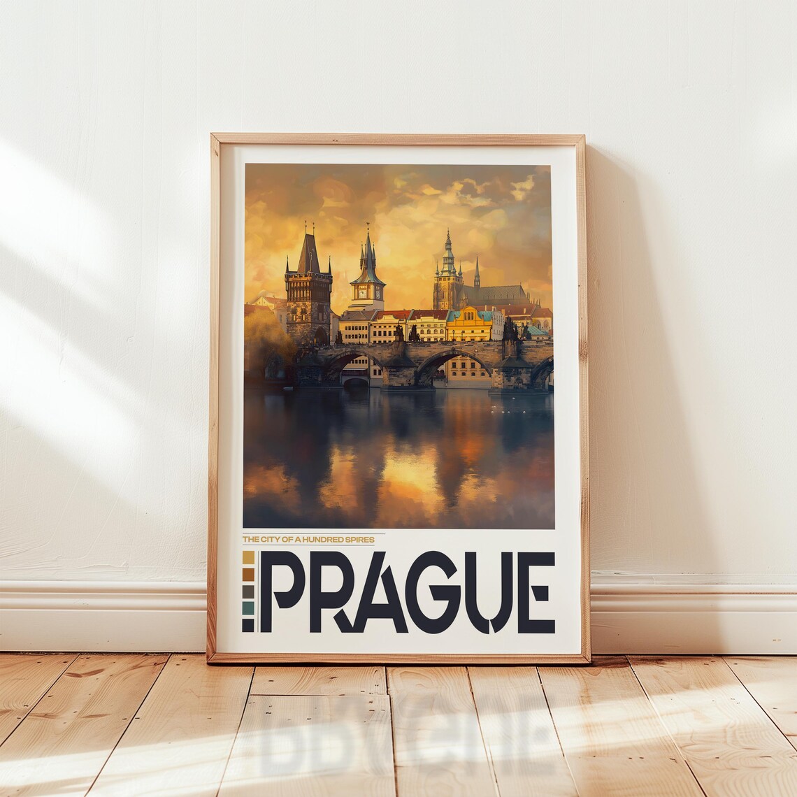 Prague Czech Republic Travel Poster Old Town Sunset Charles Bridge City Of Spires