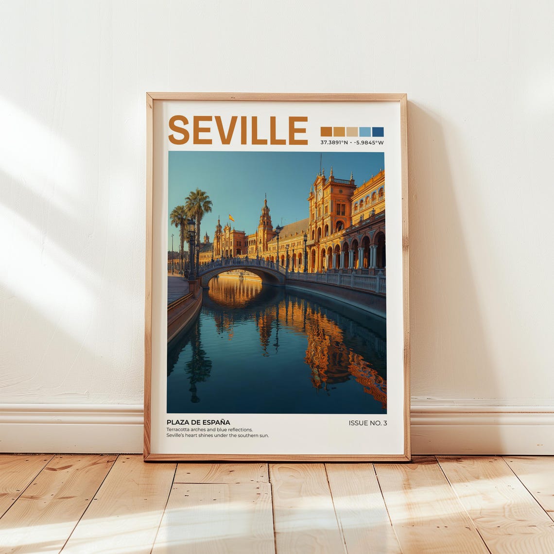 Seville Plaza De Espana Travel Poster Terracotta Arches Canal Spain