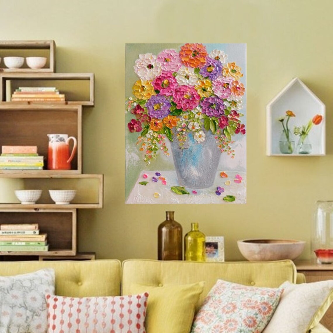 Custom Impasto Zinnia Flower Painting Art Print - Image 2