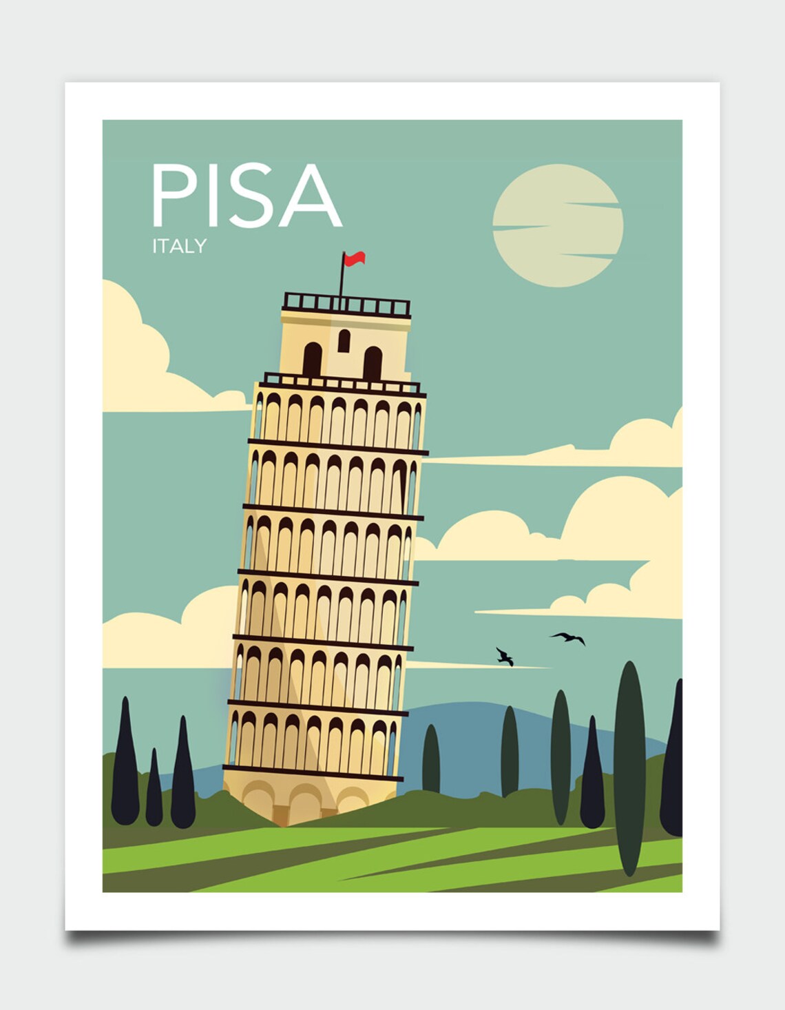 Pisa Retro Travel Poster, Italy City Art Print - Image 3
