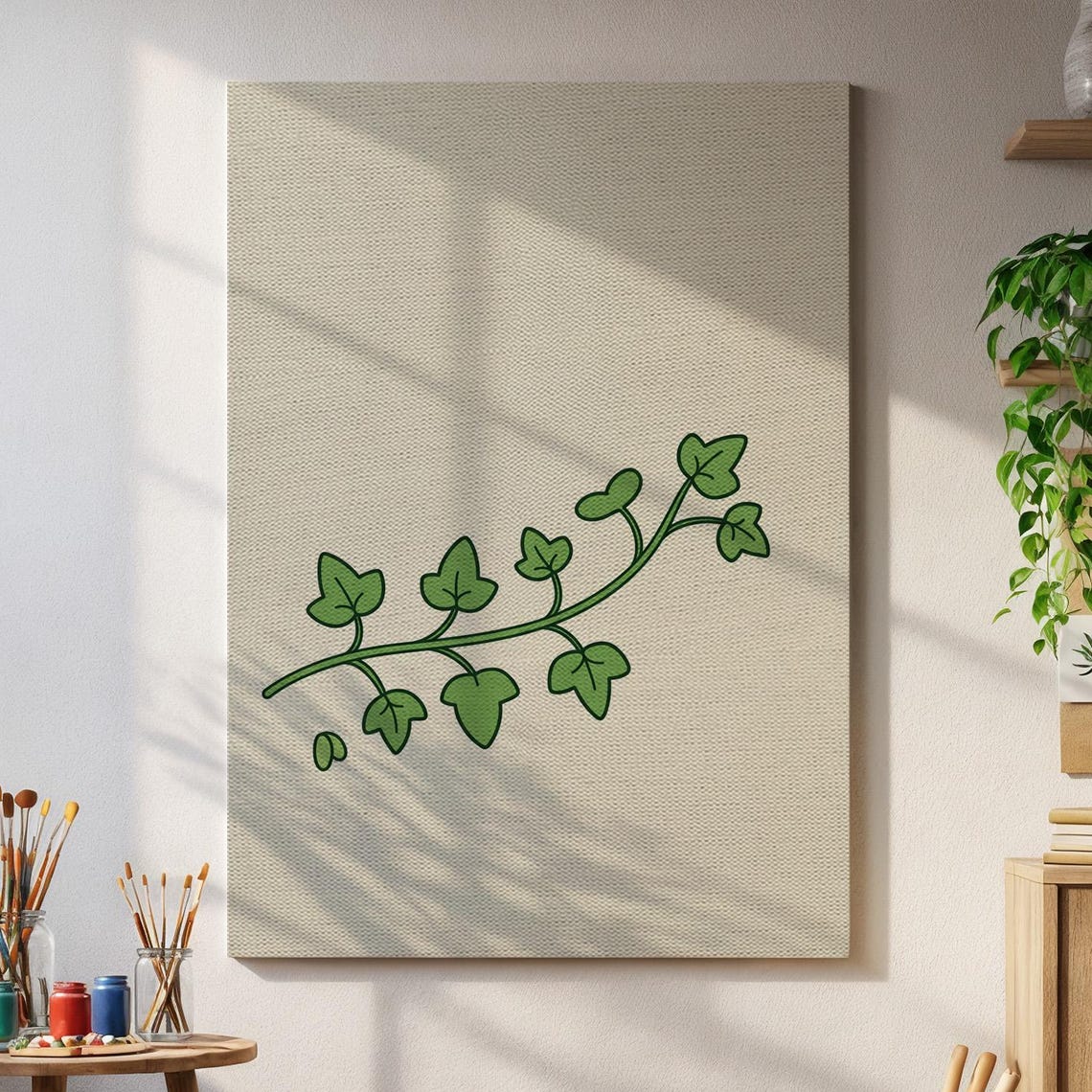 Minimalist Ivy Leaf Canvas Wall Art Simple Botanical Line Drawing Natureinspired Green Plant Print For Modern Home Or Office