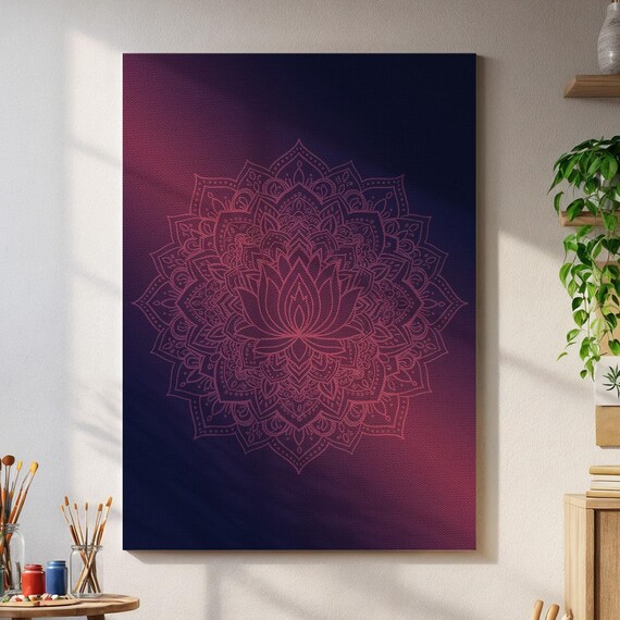 Mandala Wall Art Spiritual Purple Blue Canvas Print For Yoga Studio Meditation Room Or Boho Zen Home Decor
