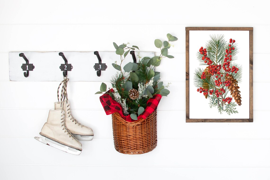 Christmas Pine and Red Berry Watercolor Botanical Holiday Poster - Image 4