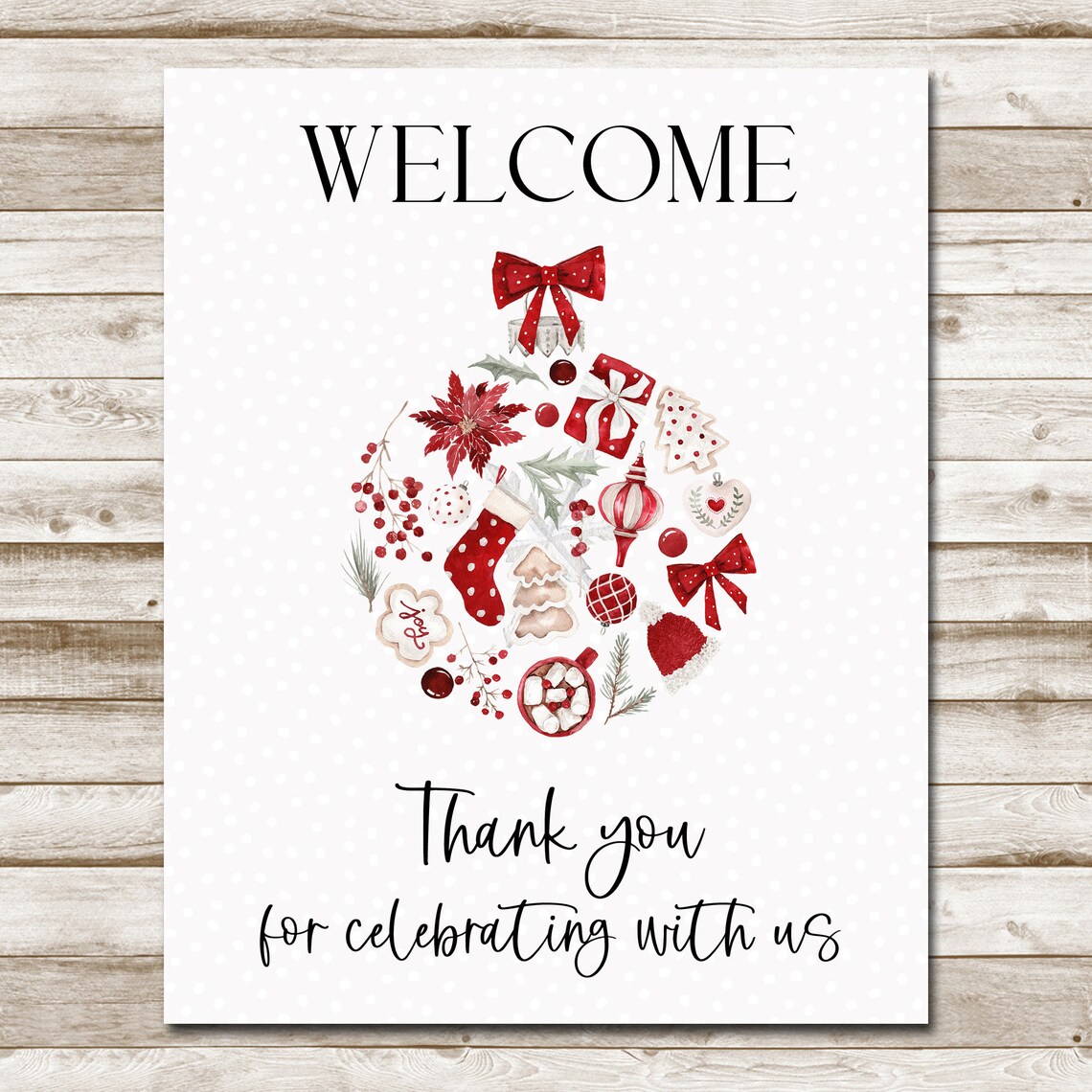 Christmas Welcome Sign Red Ornament Thank You Party Celebration Poster - Image 4