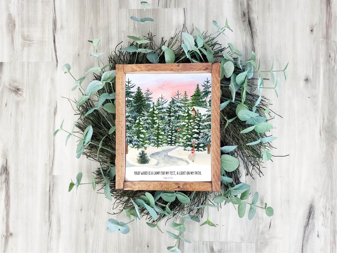 Your Word Is A Lamp For My Feet Psalm 119:105 Snowy Forest Path Poster - Image 4