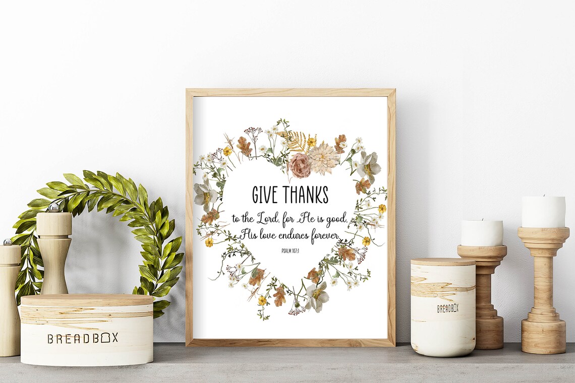 Give Thanks To The Lord Psalm 107:1 Wildflower Wreath Bible Verse Poster - Image 6