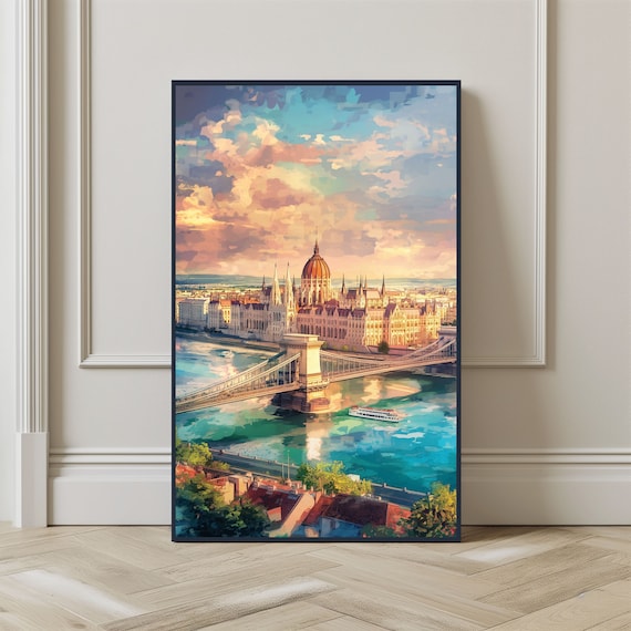 Budapest Parliament Building Watercolor Travel Poster