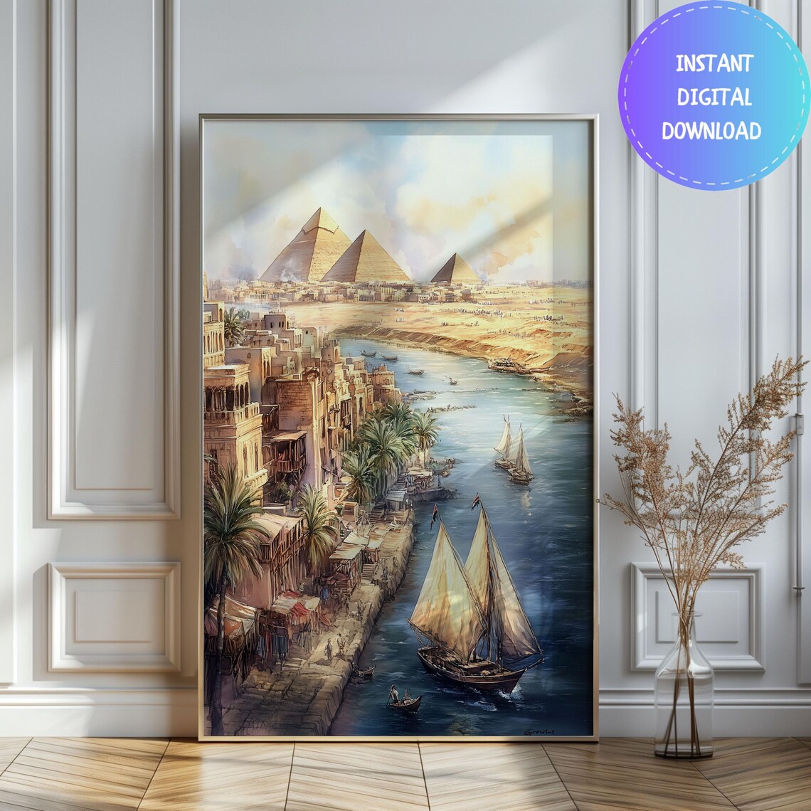 Watercolor Cairo City Egypt Travel Poster