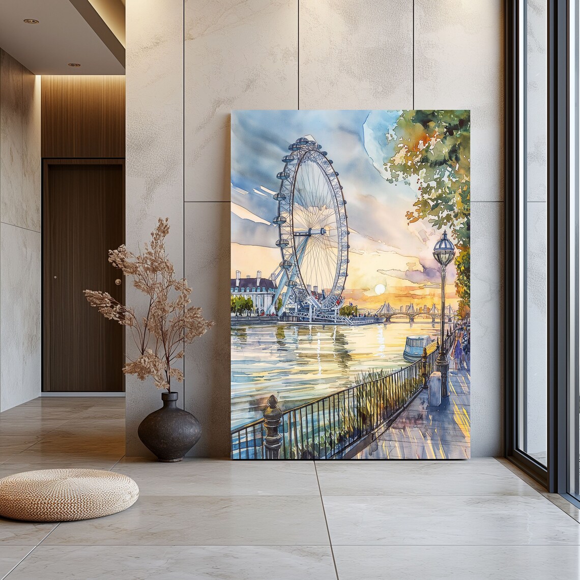 Watercolor London Eye Wall Art Travel Poster New Home Gift London Eye Travel Poster Instant England Print - Image 2