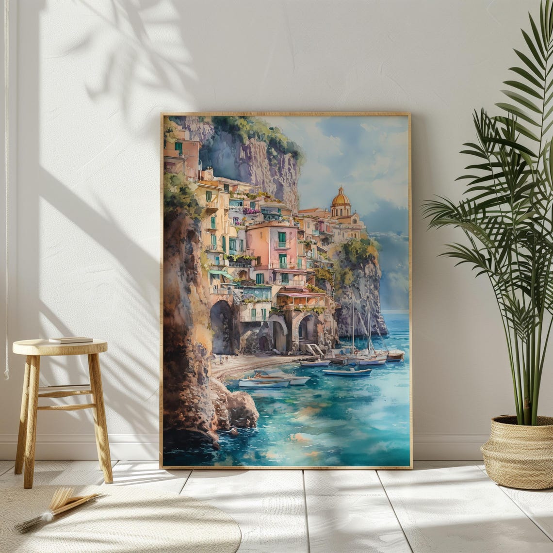 Watercolor Italy Sorrento Wall Art Travel Poster Italian Amalfi Coast Poster Italy Artwork Ocean Print Christmas - Image 3