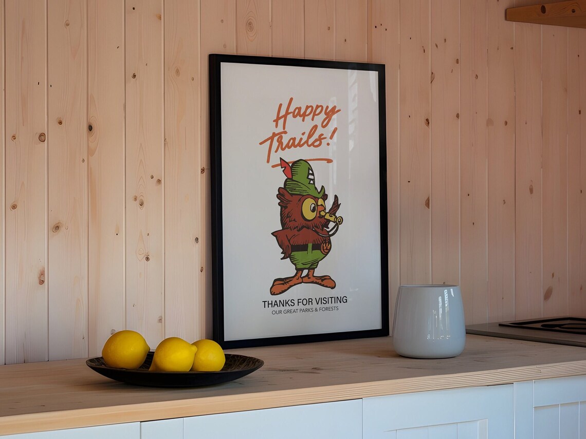 Happy Trails Vintage Cartoon Ranger Owl Parks And Forests Poster
