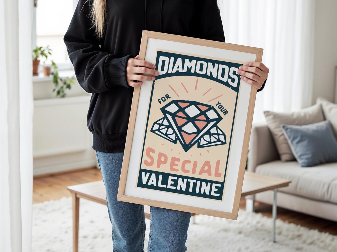 Diamonds Special Valentine Vintage Jewel Diamond Typography Poster - Image 3